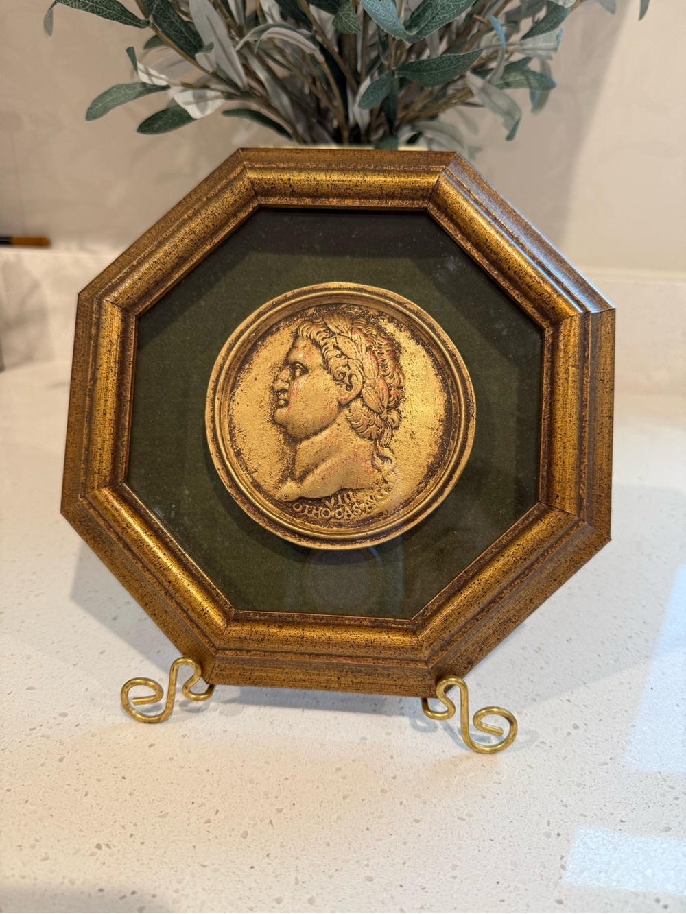 Vintage Greco-Roman Emperor Medallion Wall Decor – Ornate Gold Frame 8.5”